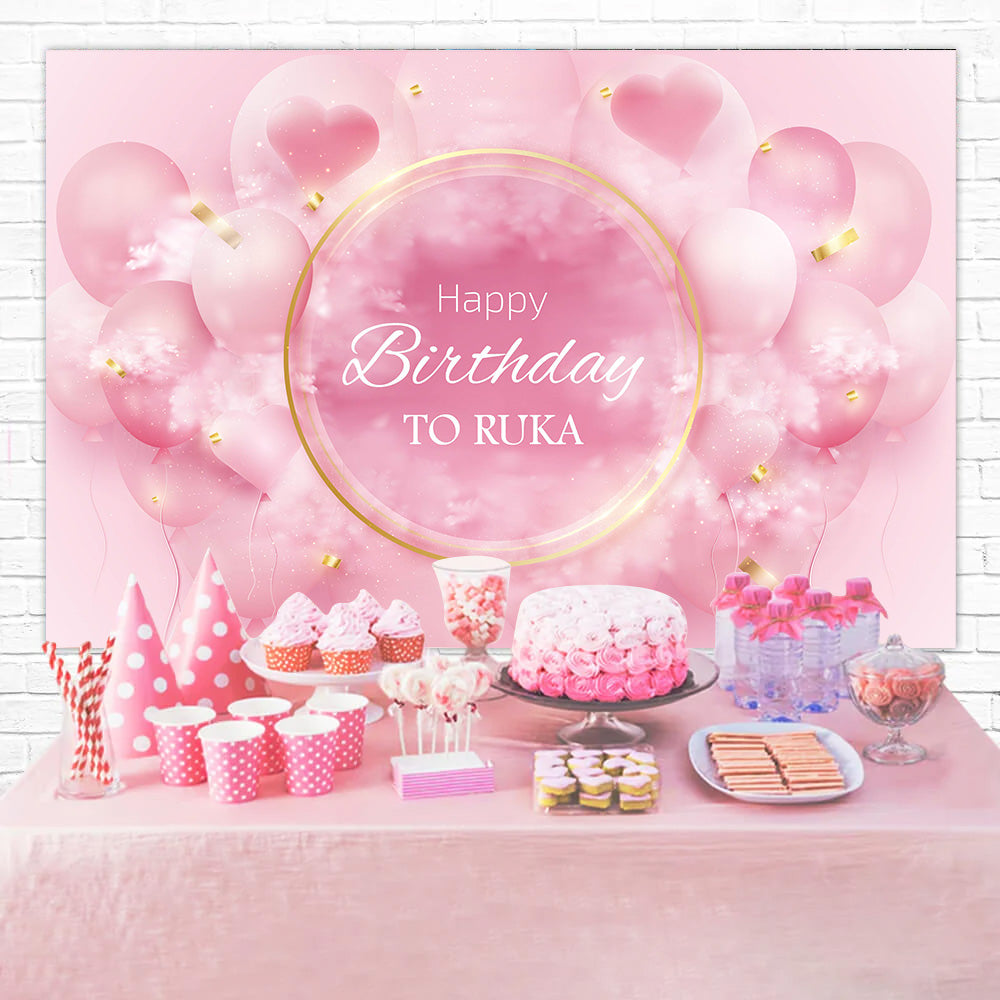 Fond Photo Anniversaire Personnalisé Ballons Roses Cœurs Dorés BRR12-54