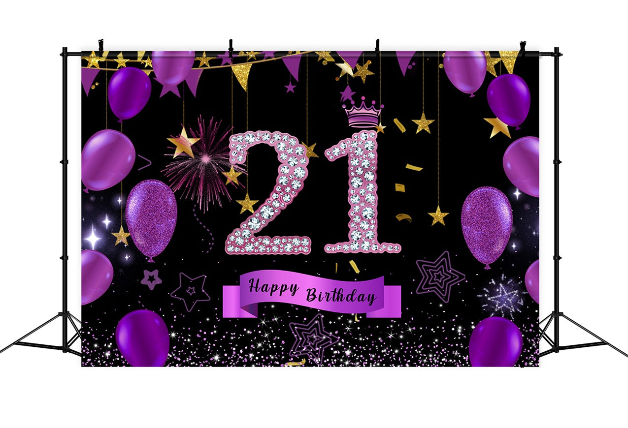 Toile de fond Anniversaire 21e Année Ballons Violet Scintillants Personnalisé RR12-79