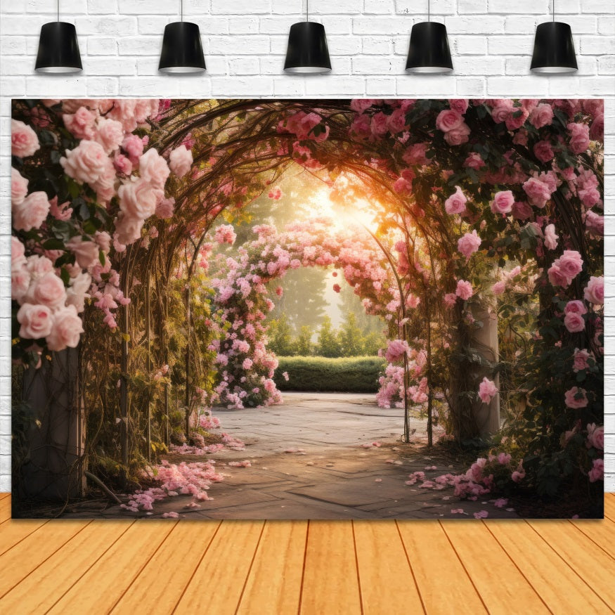 Toile de fond romantique arche de roseraie rose RR3-11