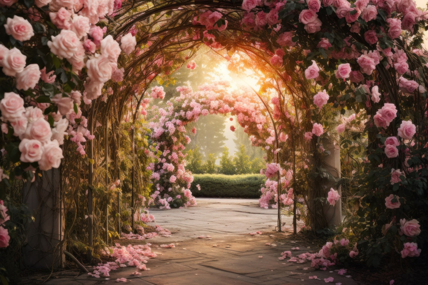 Toile de fond romantique arche de roseraie rose RR3-11