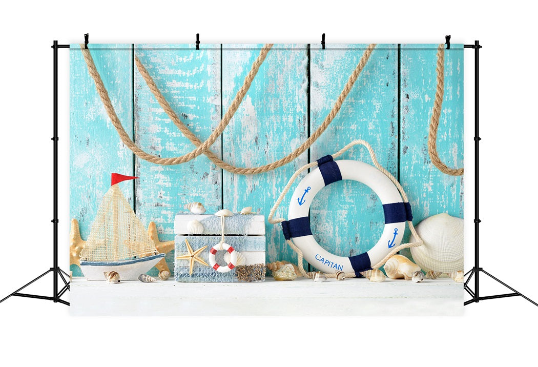 Tableau bleu d'été Natation Cercle Voilier Coquillage Toile de fond RR3-14