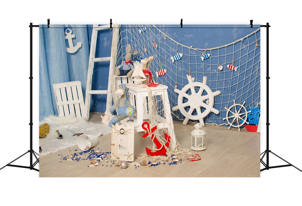 Été Style nautique Filet de pêche Poupée Enfant Toile de fond RR3-22