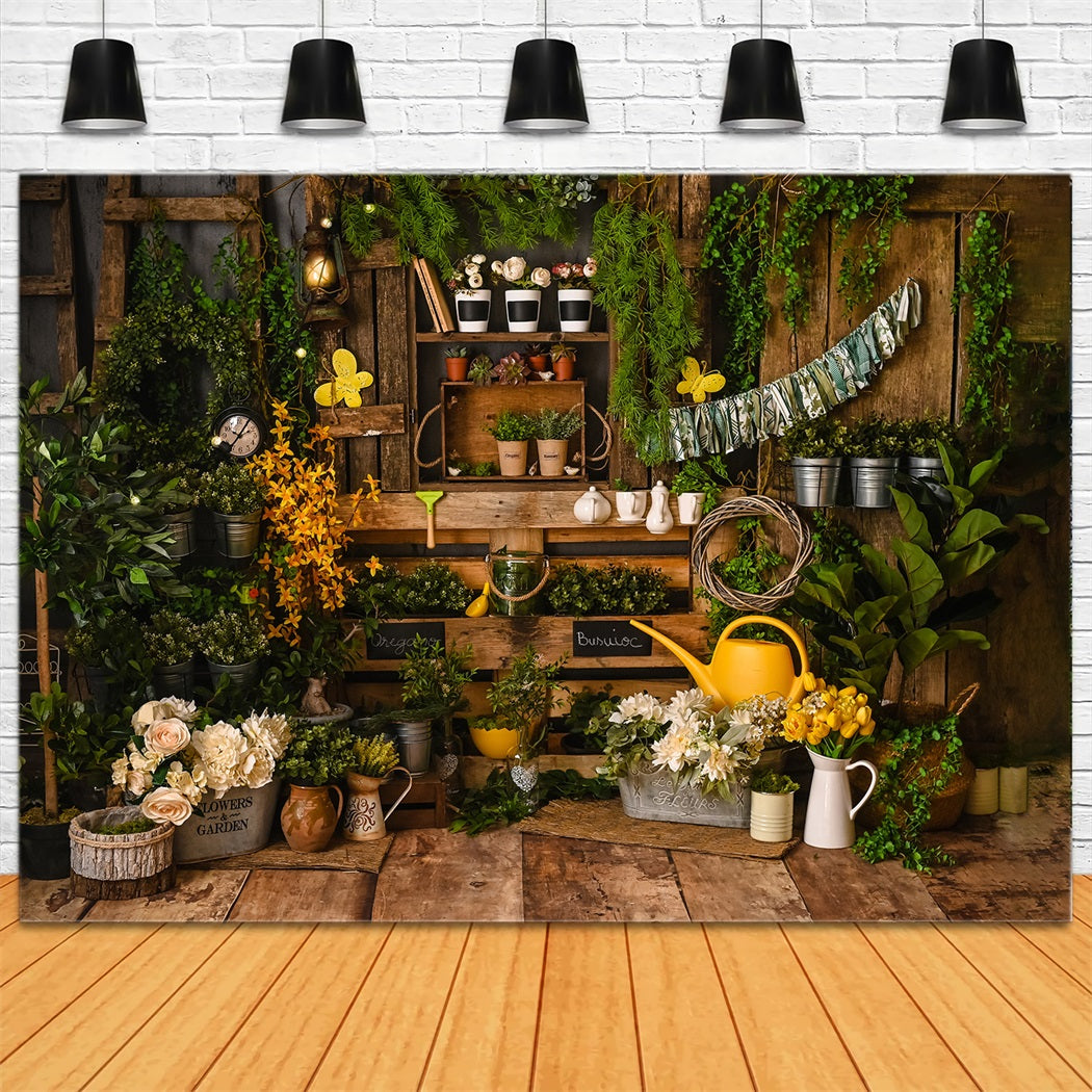 Toile de fond panneau en bois printemps Verdure Plante en pot Jardinage RR3-23