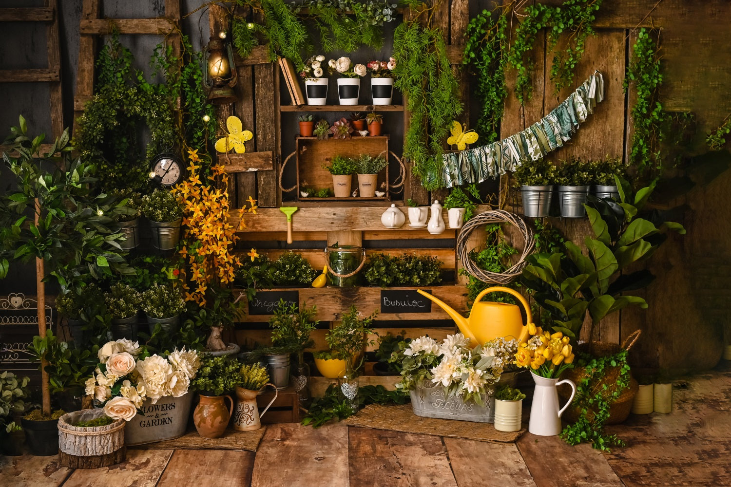 Toile de fond panneau en bois printemps Verdure Plante en pot Jardinage RR3-23