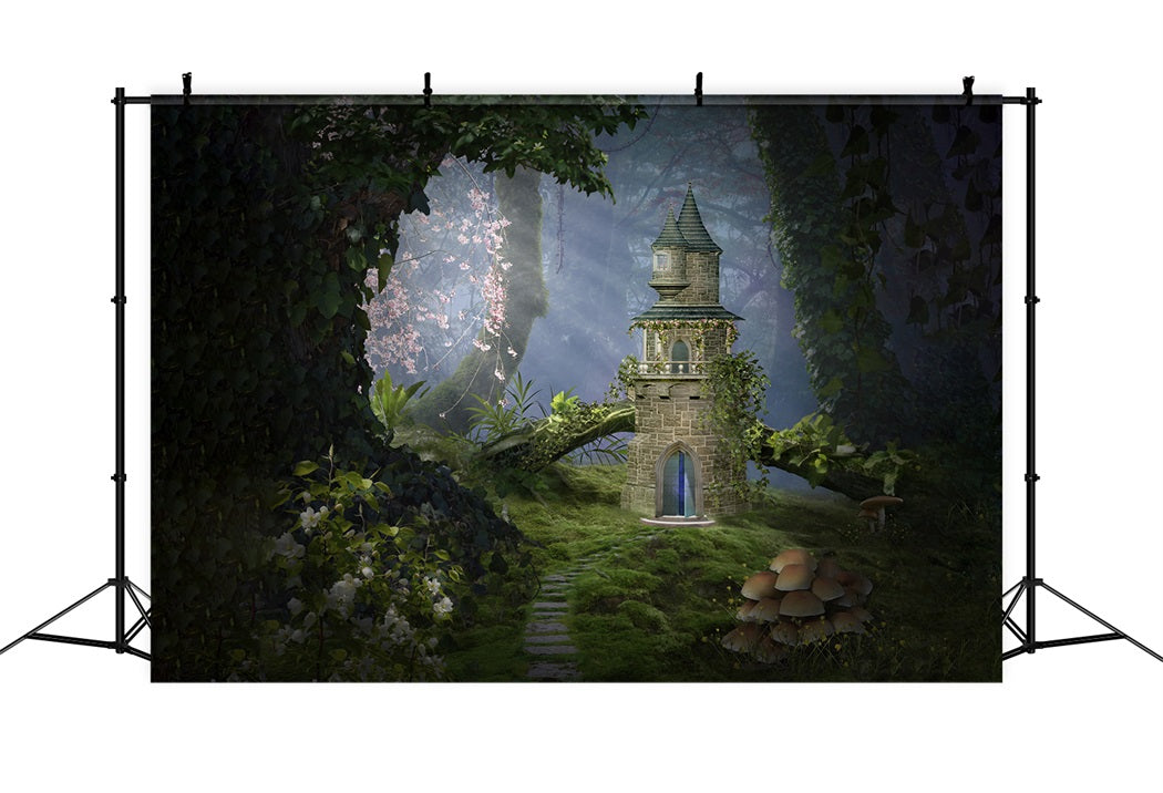 Toile de fond pour thème forêt-champignon-château-mystère RR3-32