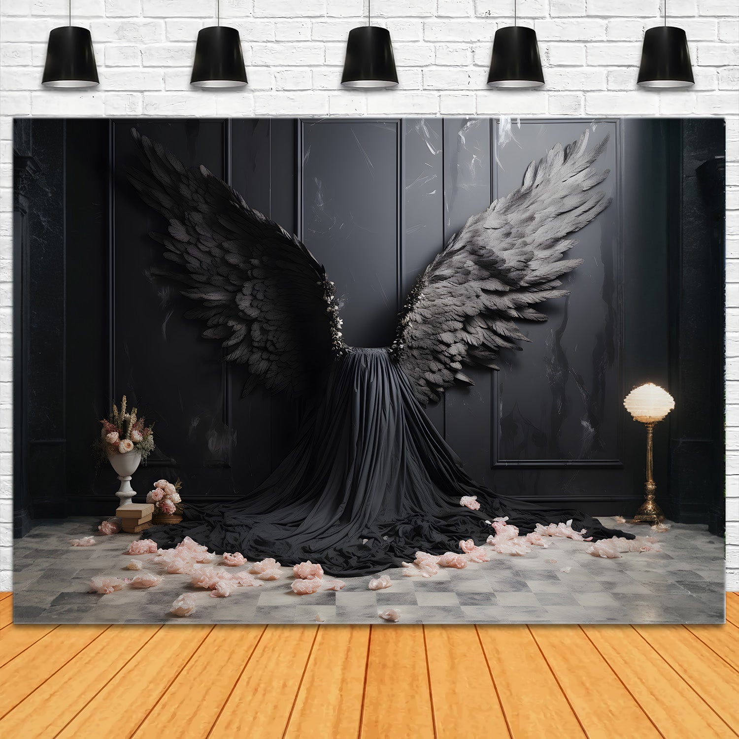 Esthero Toile de fond Mystère mural classique noir Ailes d'ange noires RR4-16