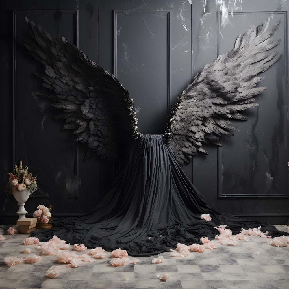 Esthero Toile de fond Mystère mural classique noir Ailes d'ange noires RR4-16