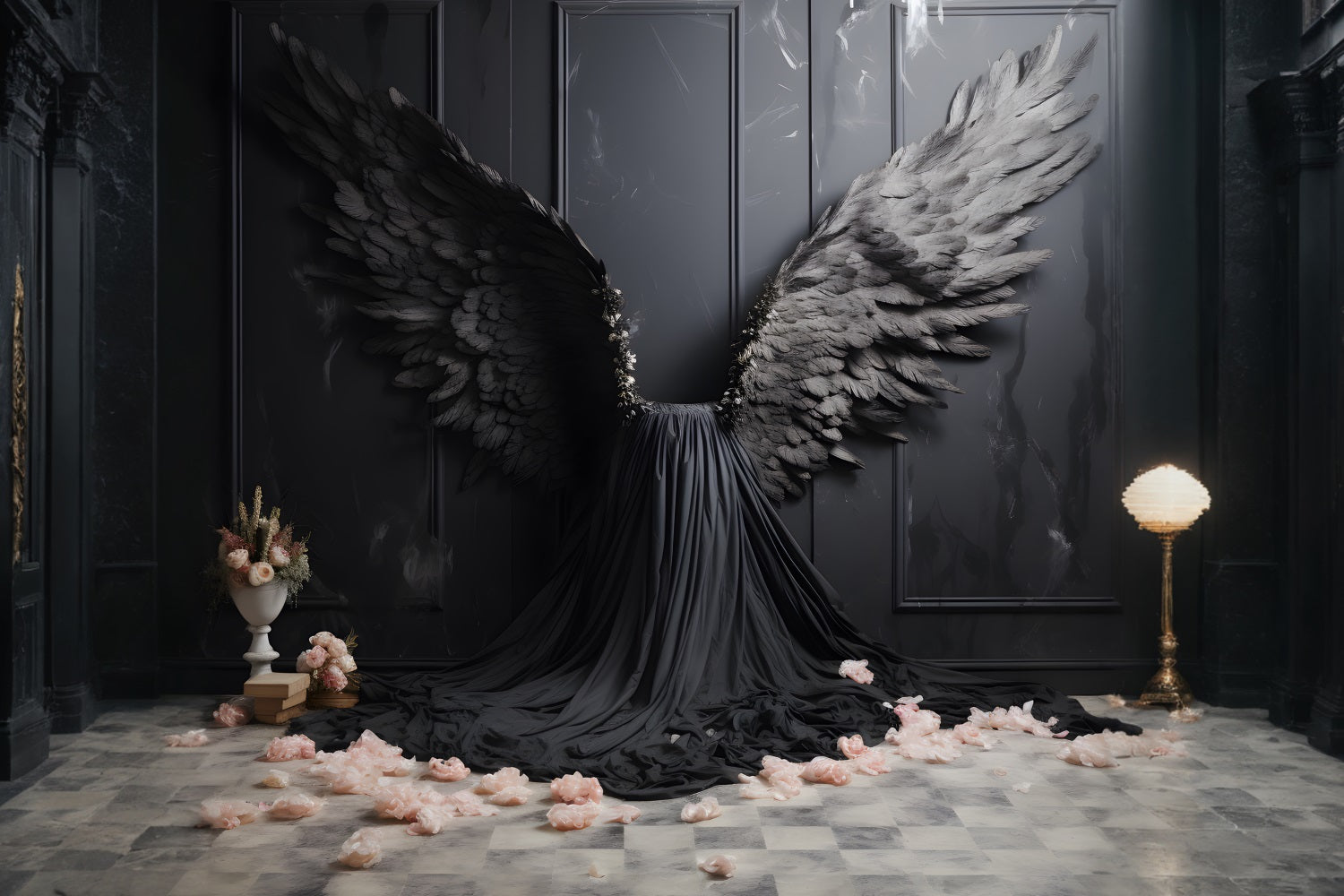 Esthero Toile de fond Mystère mural classique noir Ailes d'ange noires RR4-16