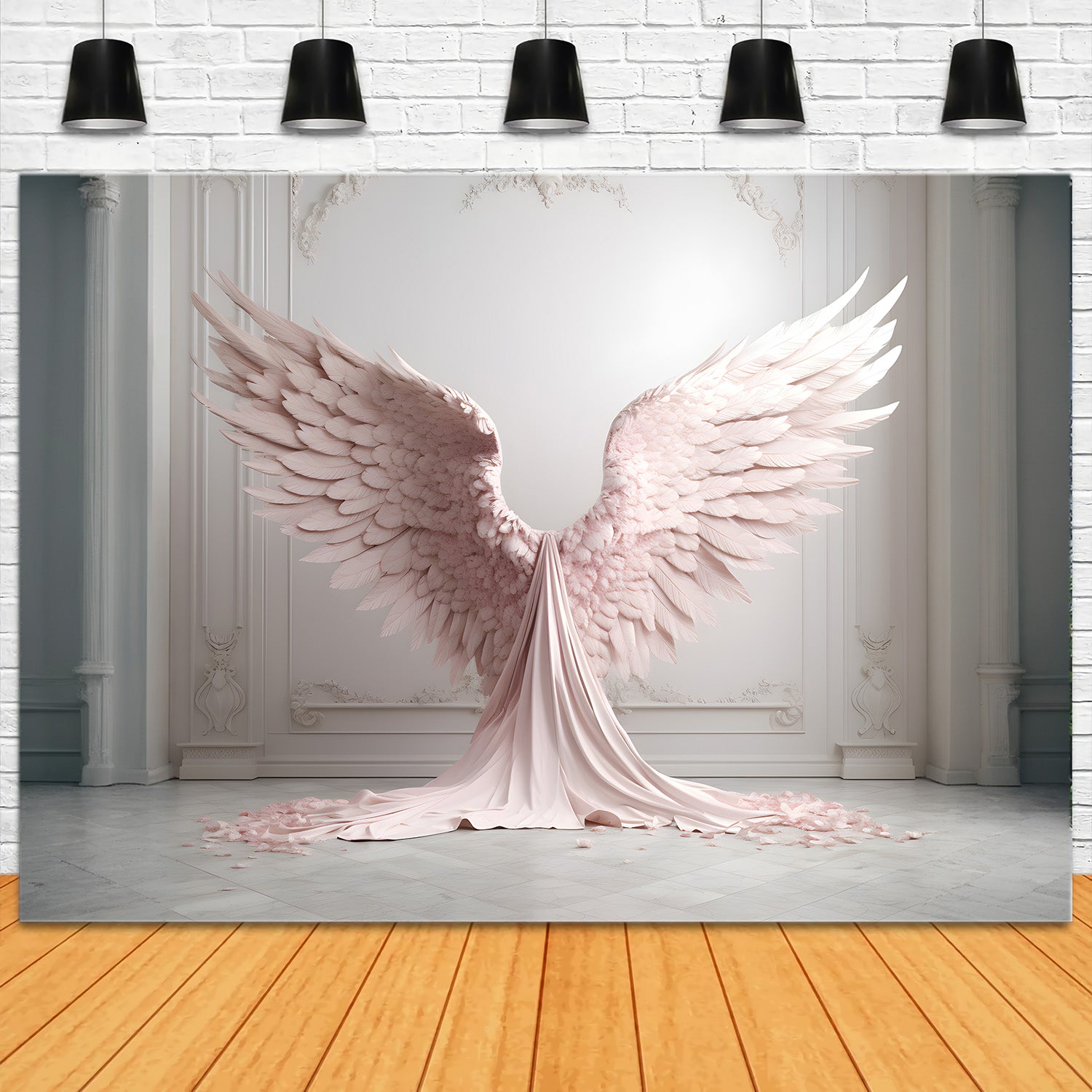 Esthero Toile de fond Blanc Vintage Mur Rose Ailes d'Ange Elégantes RR4-18