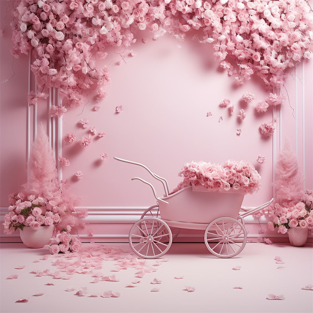 Esthero Toile de fond mur vintage rose avec chariot RR4-33