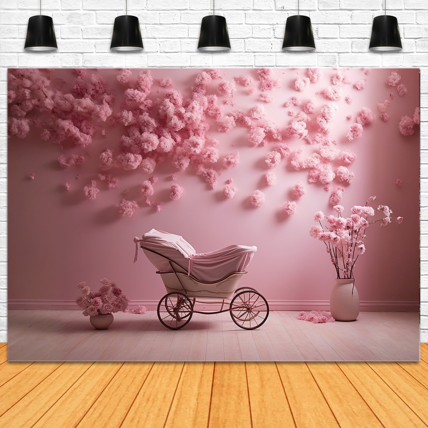 Esthero Toile de fond pour chariot avec embellissement rose RR4-34