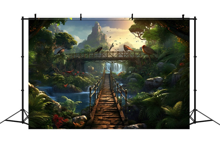 Esthero Toile de fond Pont Suspendu avec Oiseaux de la Forêt Mystique RR4-45