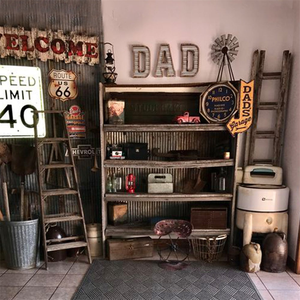 Toile de Fond Garage Vintage de Papa pour la Fête des Pères RR5-23