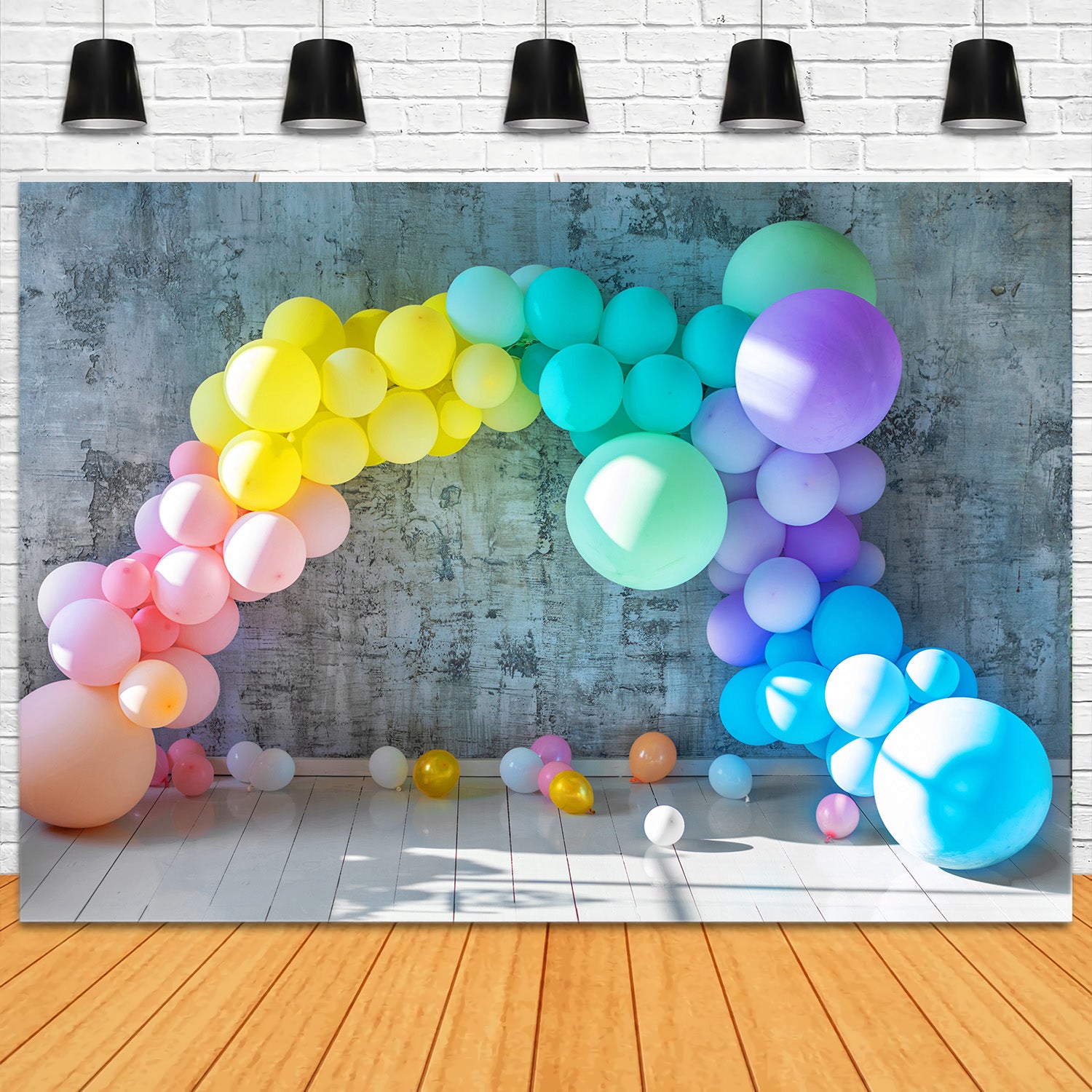 Toile de Fond Mur de Briques Abstrait avec Ballons Colorés RR5-30