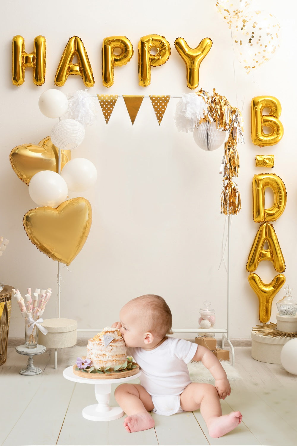 Toile de Fond Décoration de Fête d'Anniversaire avec Ballons Dorés RR5-32