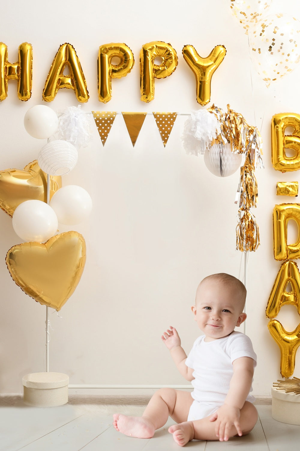 Toile de Fond Décoration de Fête d'Anniversaire avec Ballons Dorés RR5-32