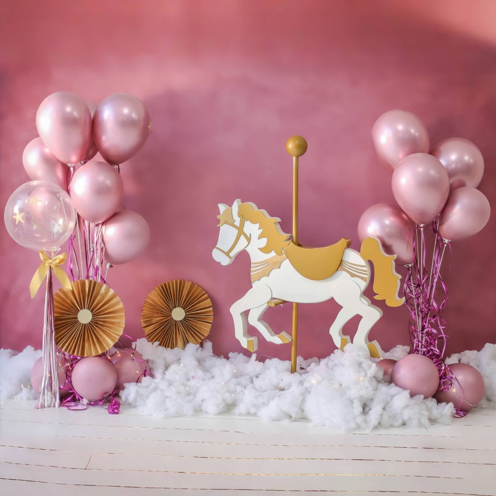 Toile de Fond Décoration de Fête pour Enfants avec Ballons Roses RR5-39