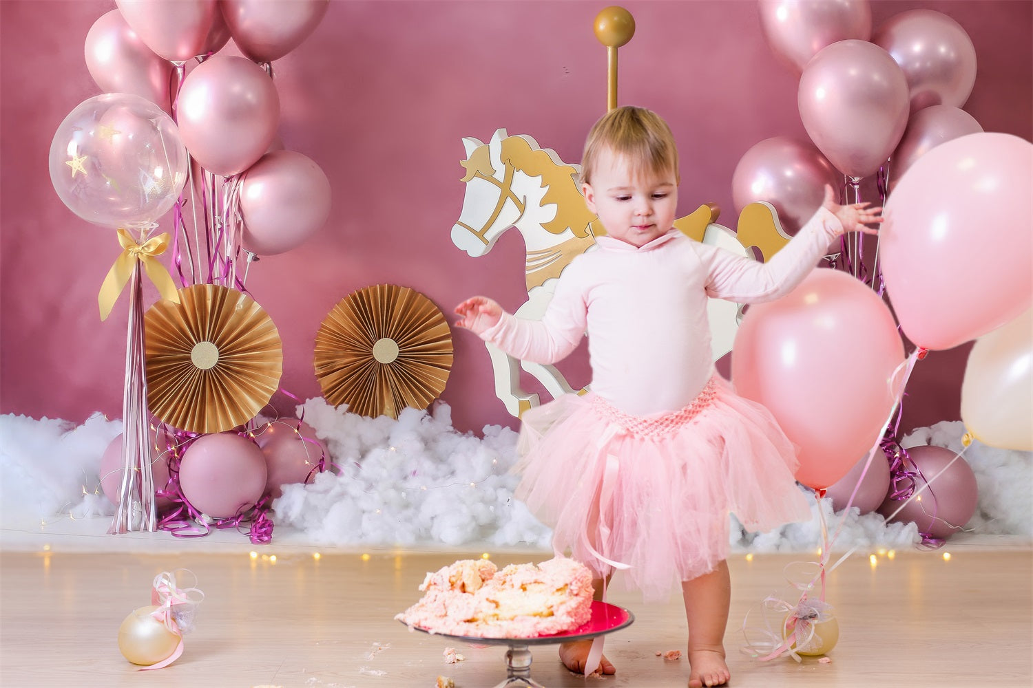 Toile de Fond Décoration de Fête pour Enfants avec Ballons Roses RR5-39