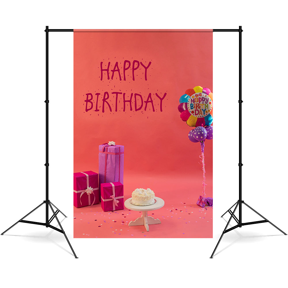 Toile de Fond Motif Ballons et Gâteau d'Anniversaire avec Bougies RR5-41