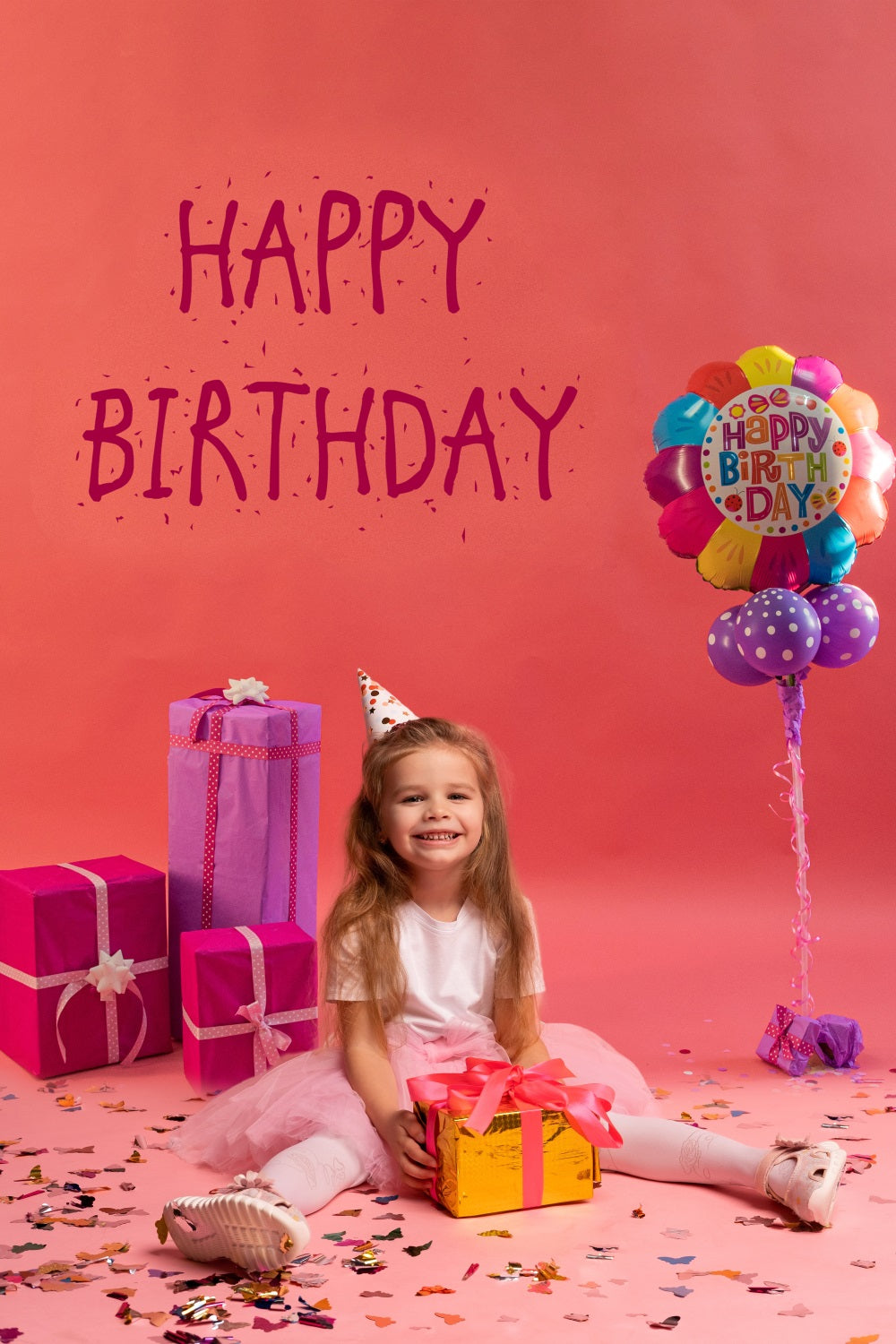 Toile de Fond Motif Ballons et Gâteau d'Anniversaire avec Bougies RR5-41