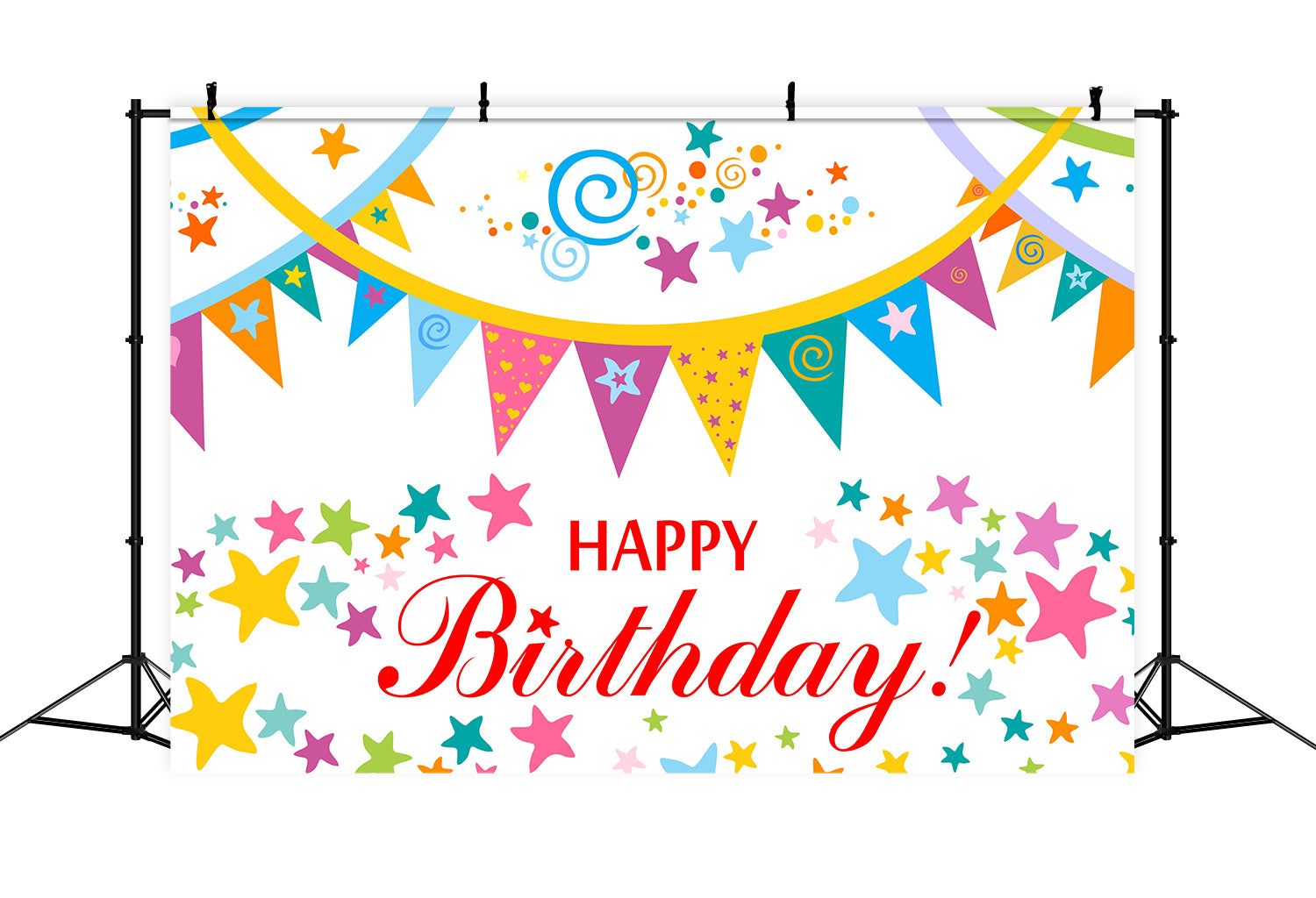 Toile de fond personnalisée pour anniversaire Bannières colorées Étoiles RR5-49