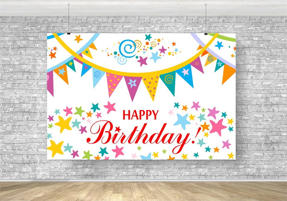 Toile de fond personnalisée pour anniversaire Bannières colorées Étoiles RR5-49