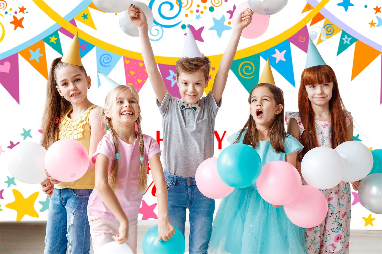 Toile de fond personnalisée pour anniversaire Bannières colorées Étoiles RR5-49