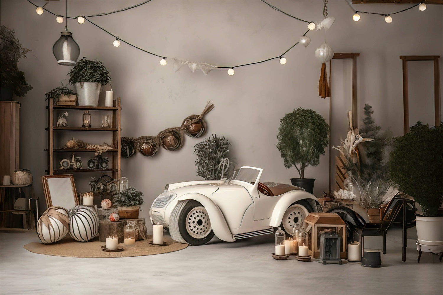 Toile de Fond Style Enfantin avec Voiture Décapotable Crème Vintage RR5-6