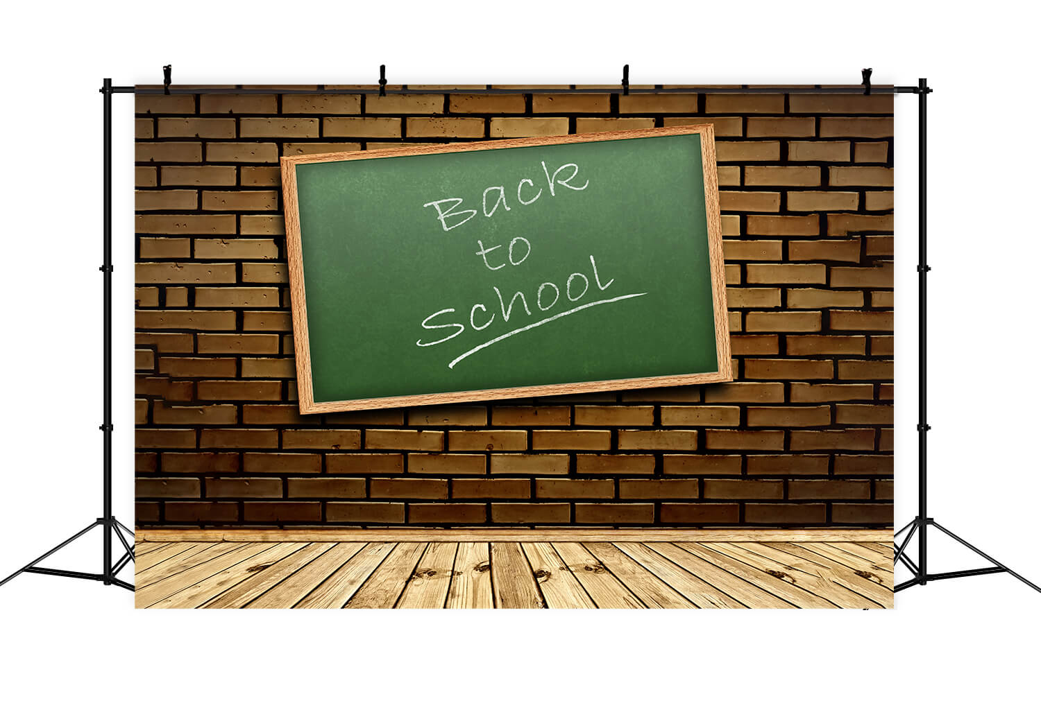 Toile de fond retour à l'école mur de briques et sol en bois RR6-27