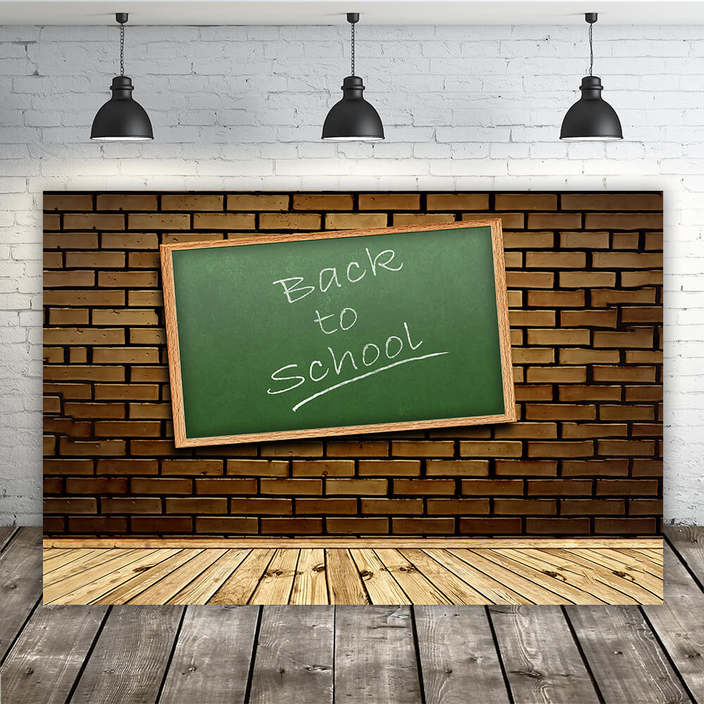 Toile de fond retour à l'école mur de briques et sol en bois RR6-27