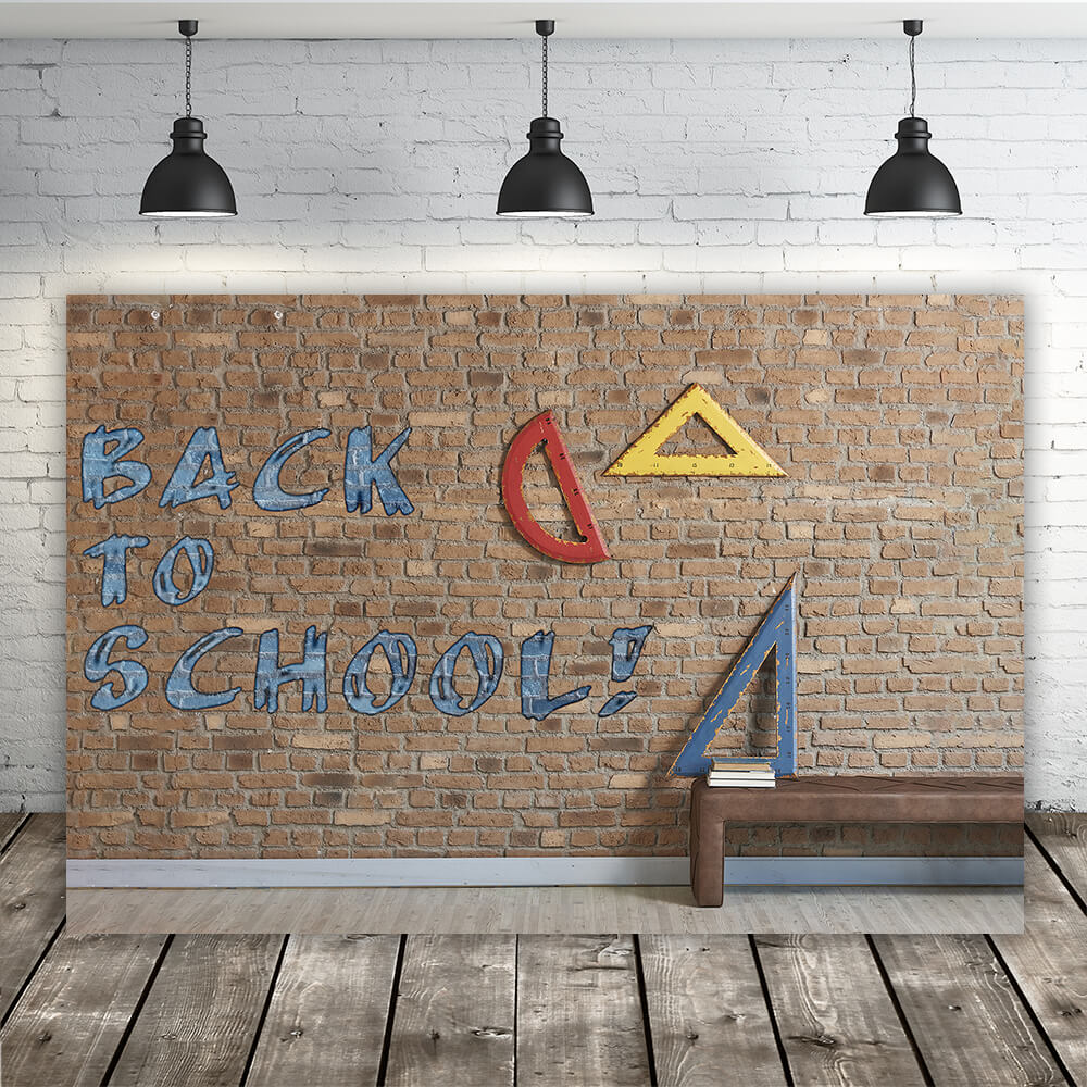Toile de fond retour à l'école règles mur de briques RR6-29