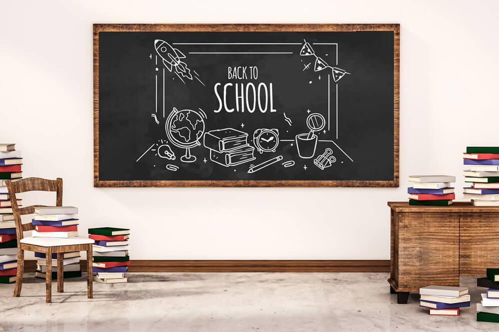 Toile de fond tableau noir de classe retour à l'école RR6-30