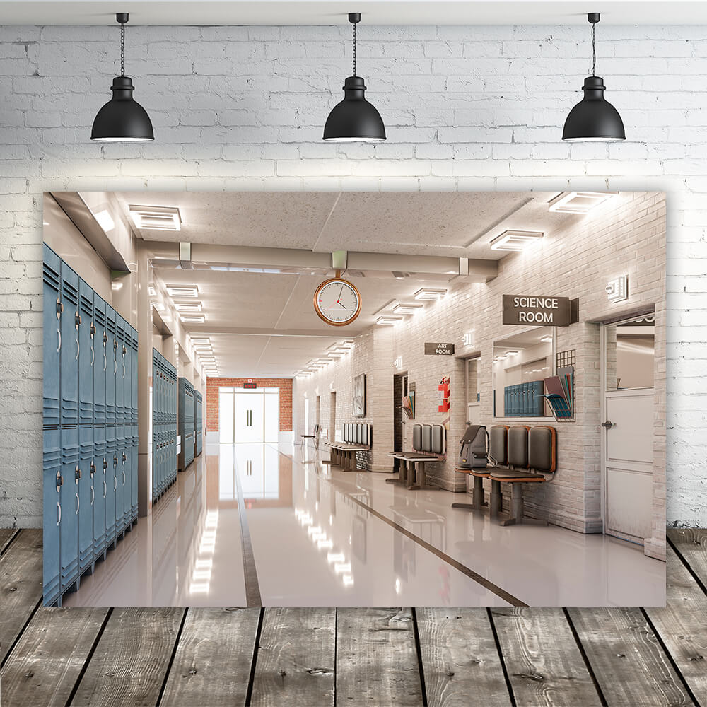 Toile de fond couloir de lycée casiers et salle de classe RR6-32
