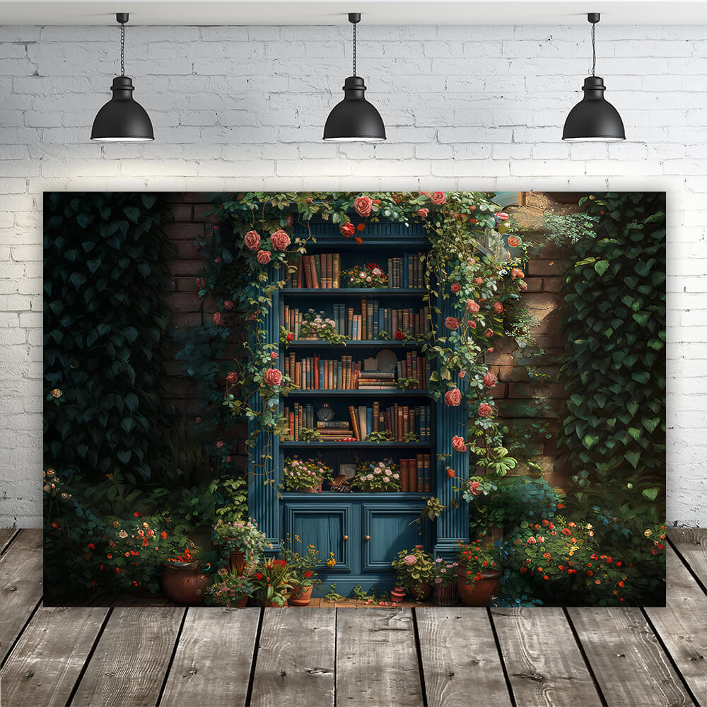 Toile de fond étagère avec des fleurs retour à l'école RR6-35