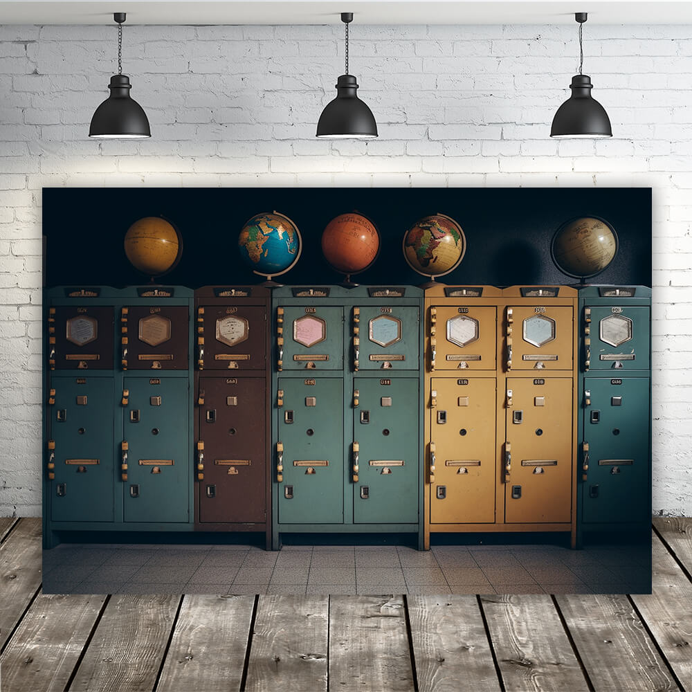 Toile de fond cabine photo globe casier scolaire RR6-36
