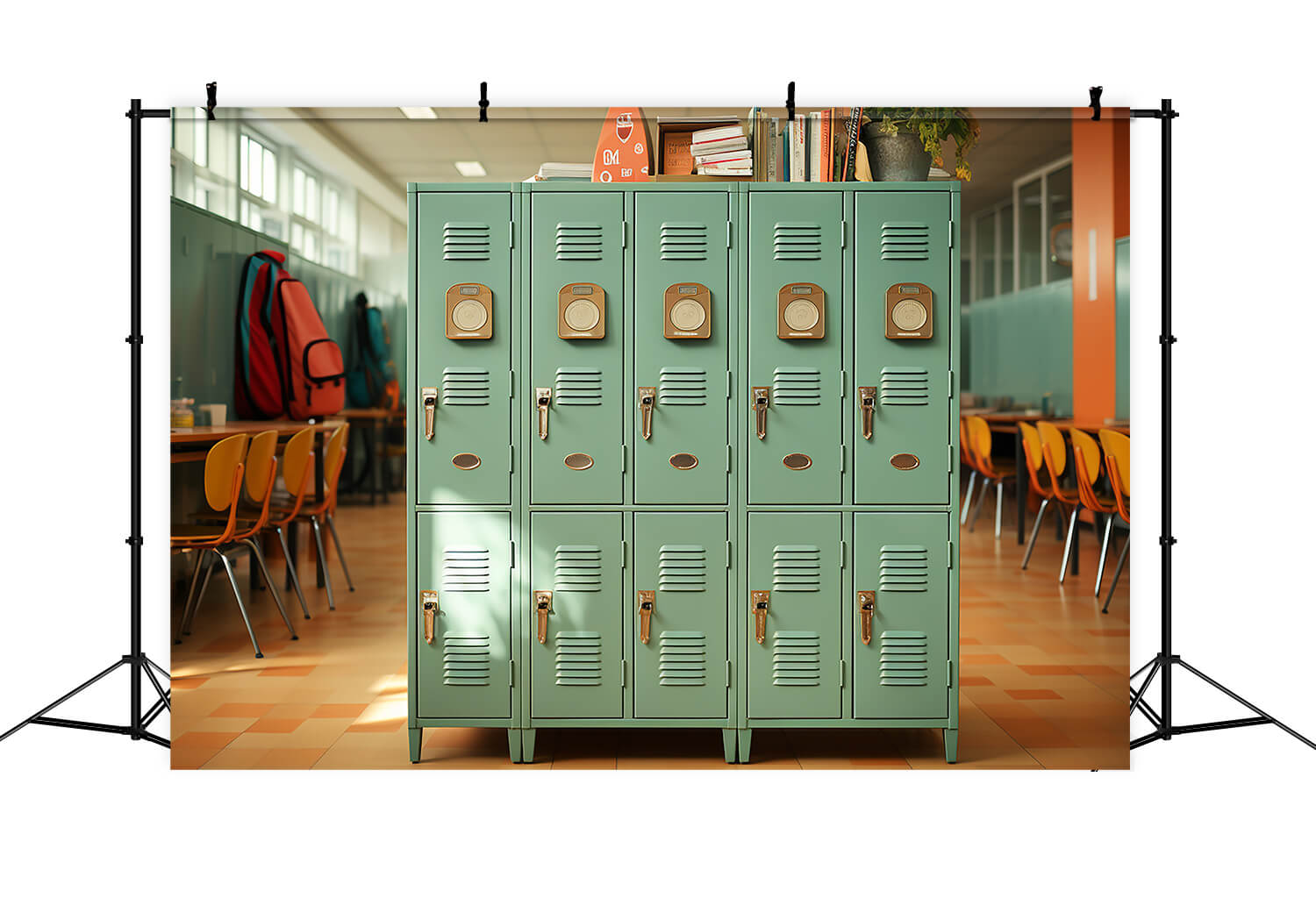 Toile de fond photographie couloir de lycée avec casiers RR6-37