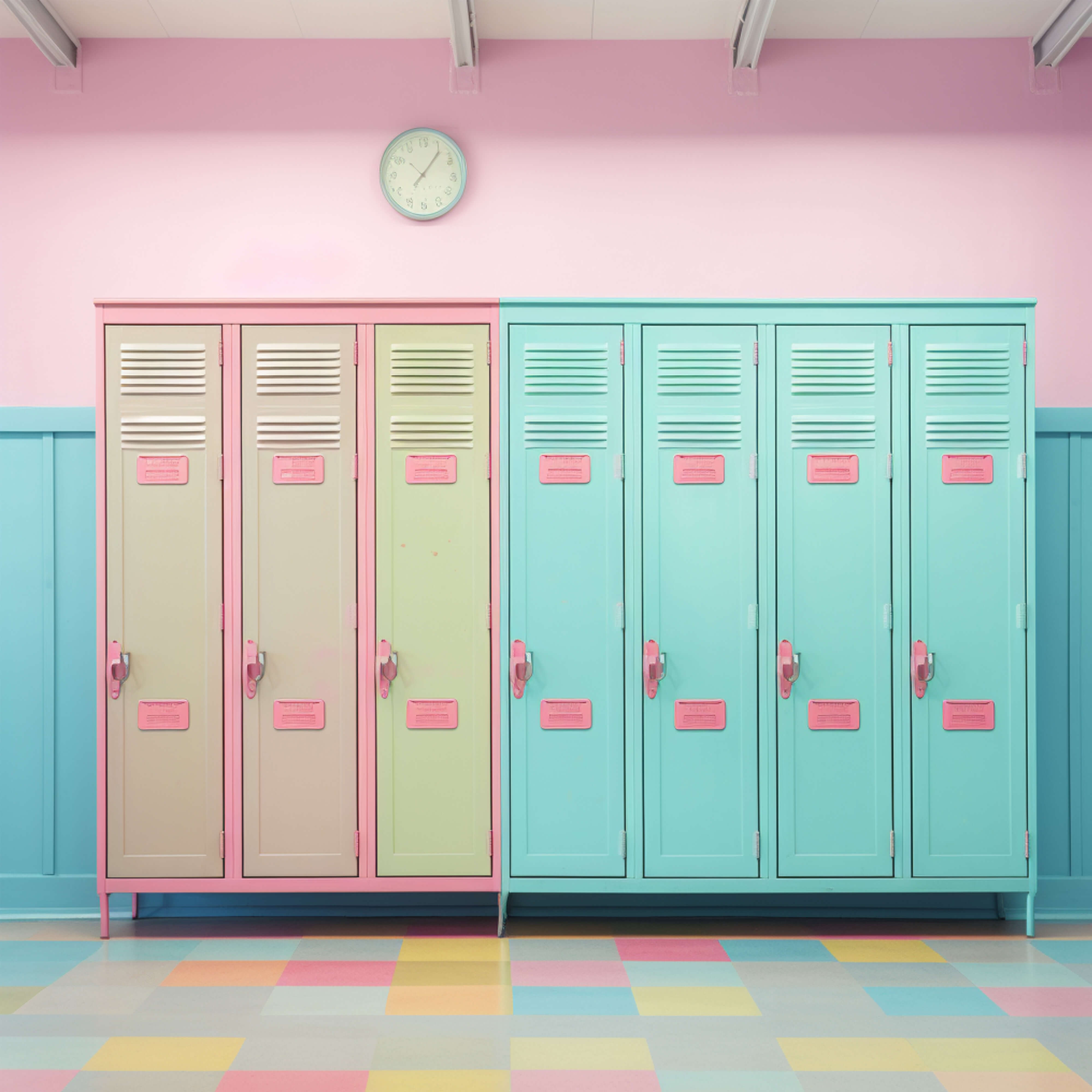 Toile de fond mur de casiers colorés retour à l'école RR6-38
