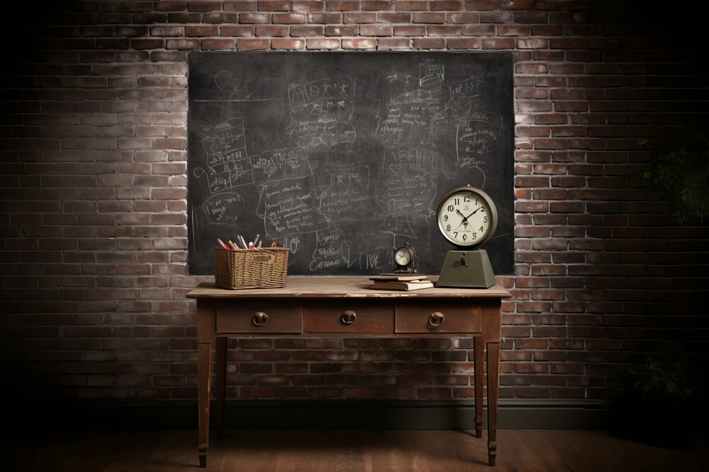 Toile de fond rétro tableau noir et bureau retour à l'école RR6-41