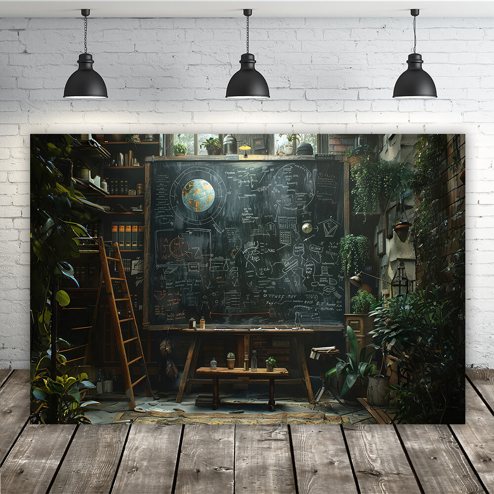 Toile de fond étagère vintage tableau noir salle d'étude RR6-43