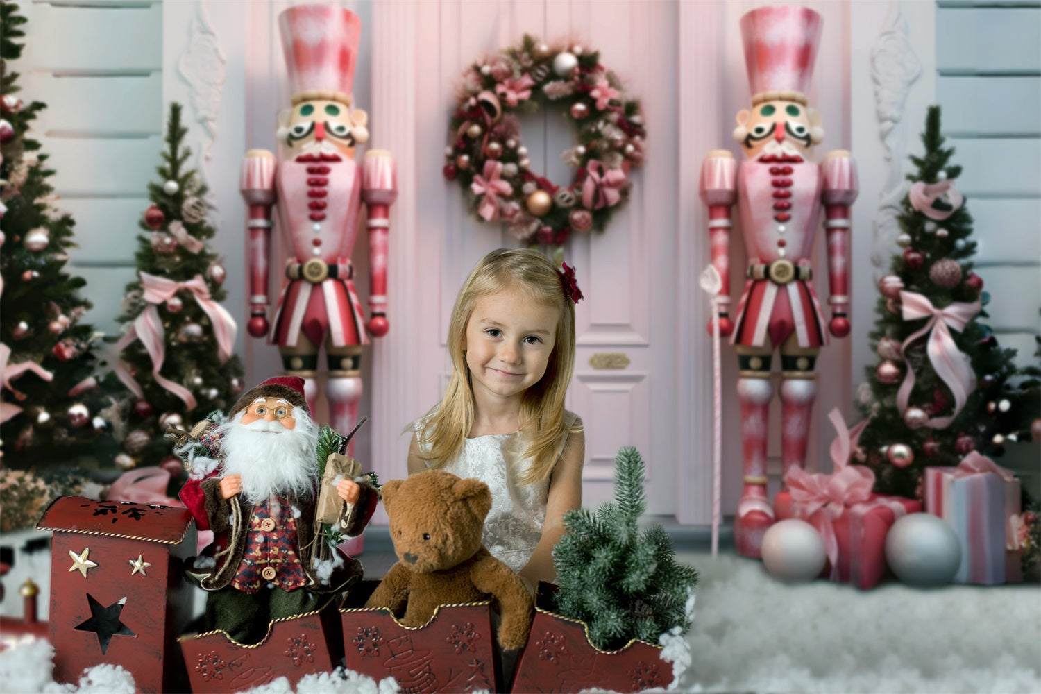 Toile de fond arbre de Noël casse-noisette porte rose RR6-48