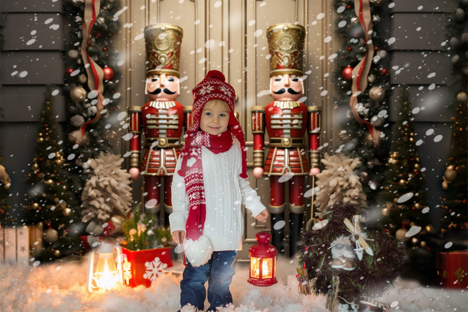 Toile de fond maison de Noël casse-noisette porte de nuit RR6-50