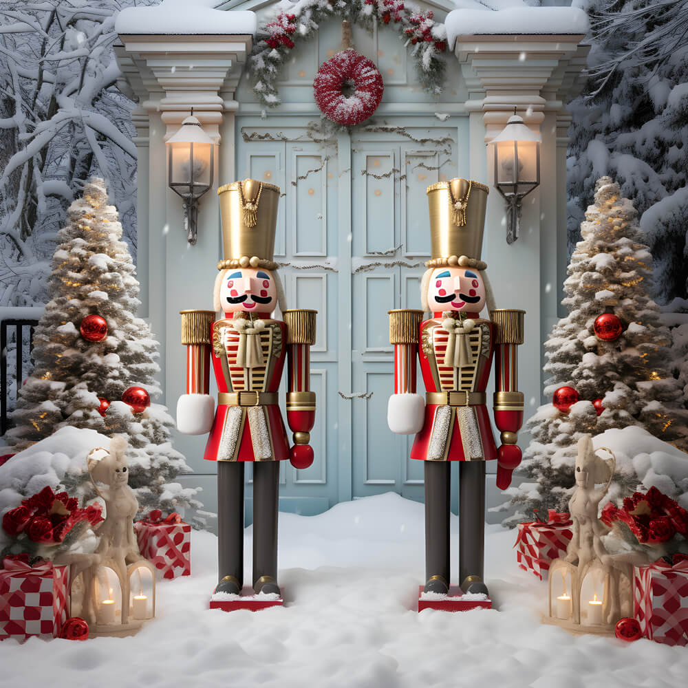 Toile de fond casse-noisette arbres de Noël neige d'hiver RR6-59