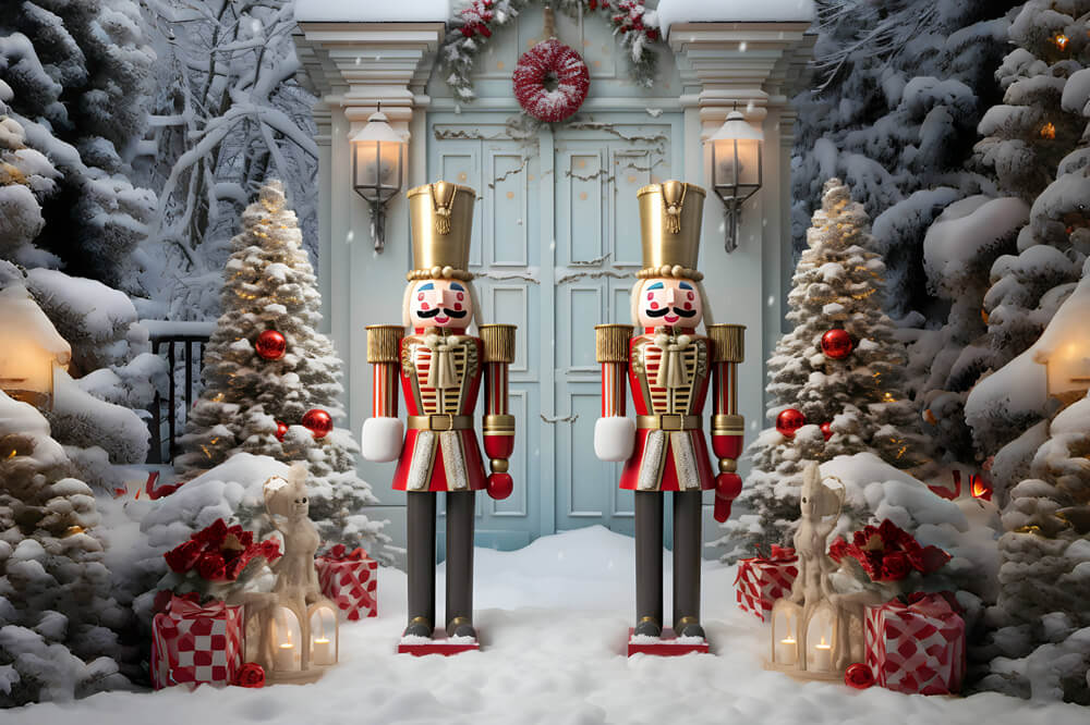Toile de fond casse-noisette arbres de Noël neige d'hiver RR6-59
