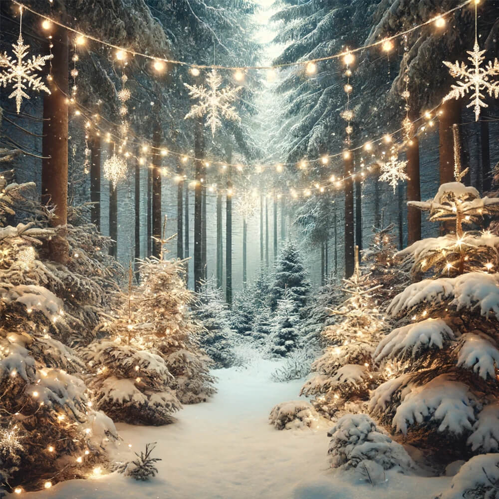 Toile de fond lumière flocons de neige forêt enneigée d'hiver RR6-60