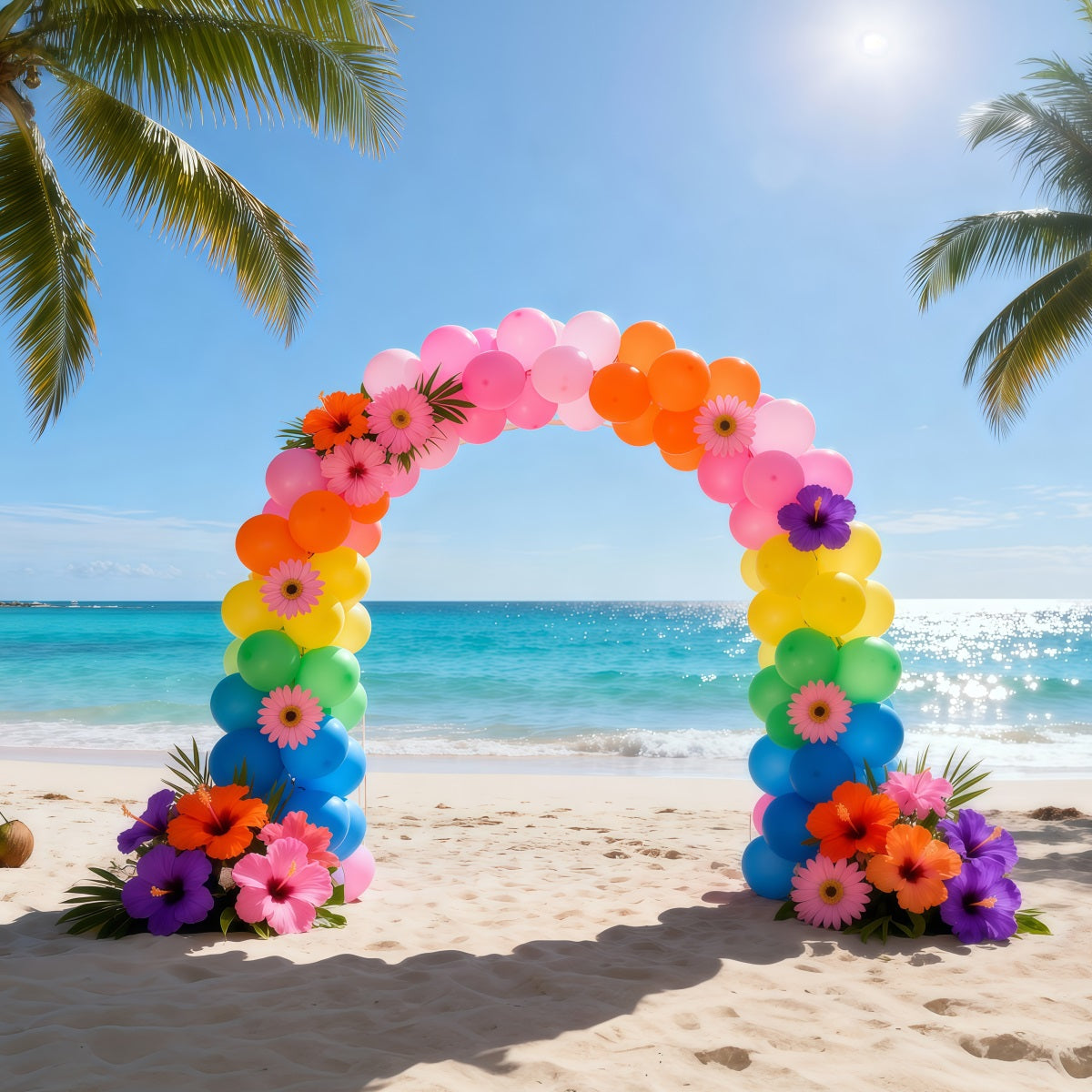 Fond Photo Plage Arche Ballons Arc-En-Ciel Fleurs RR61-1