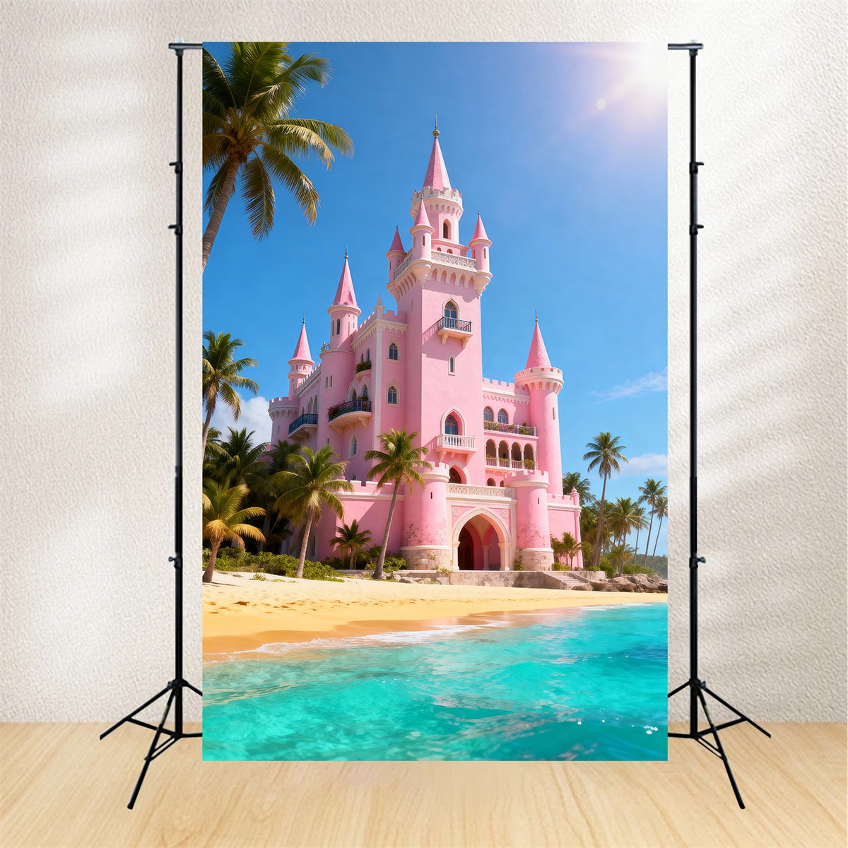 Fond Photo de Plage Château Rose Palmiers RR61-11