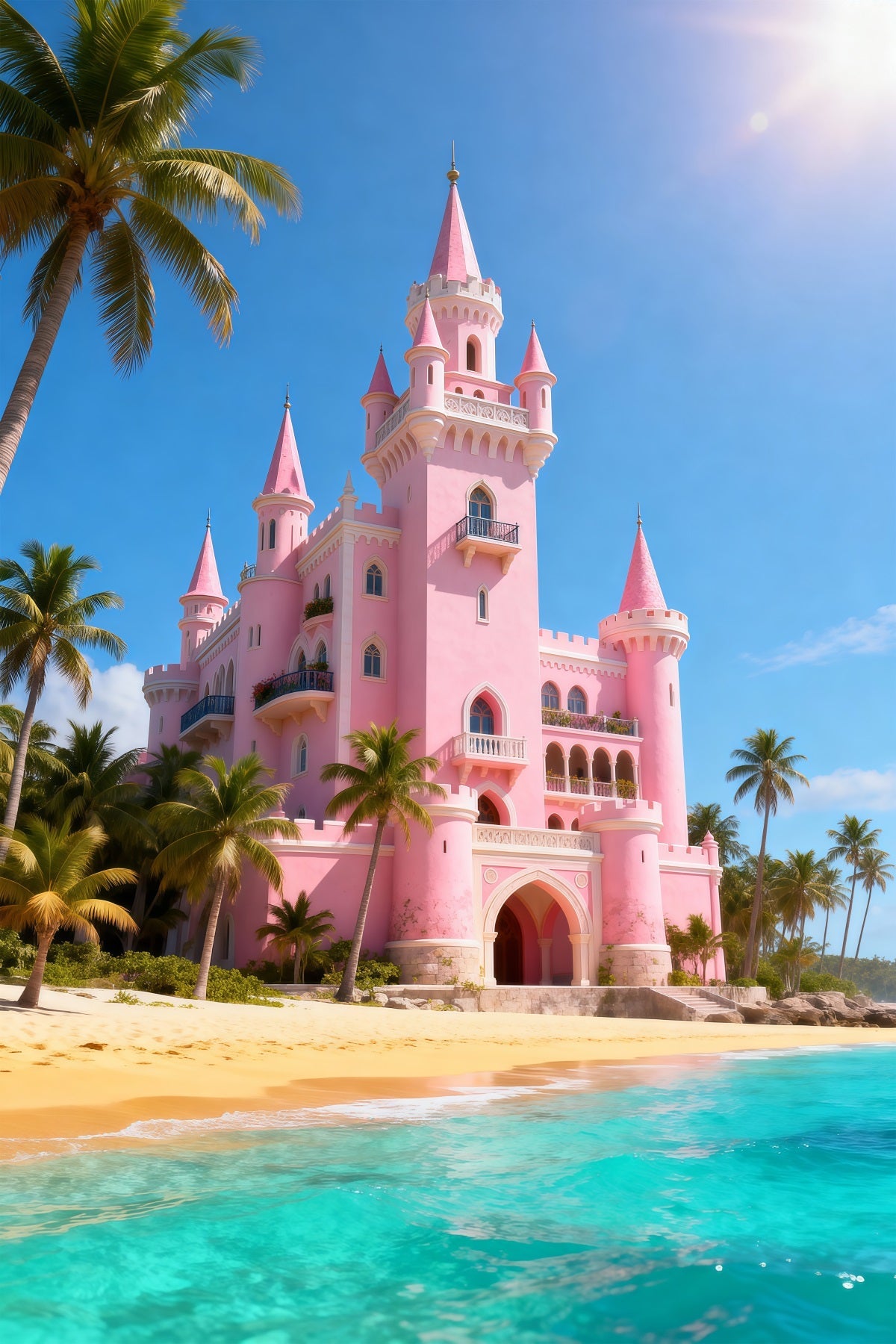 Fond Photo de Plage Château Rose Palmiers RR61-11