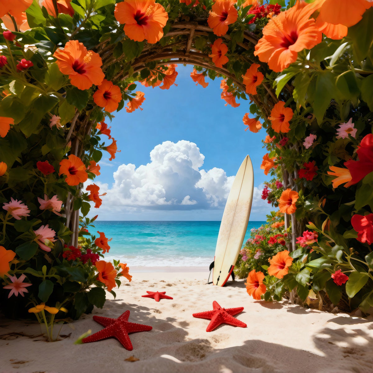 Fond Photo Plage Arche Fleurs Chemin Étoiles De Mer RR61-17