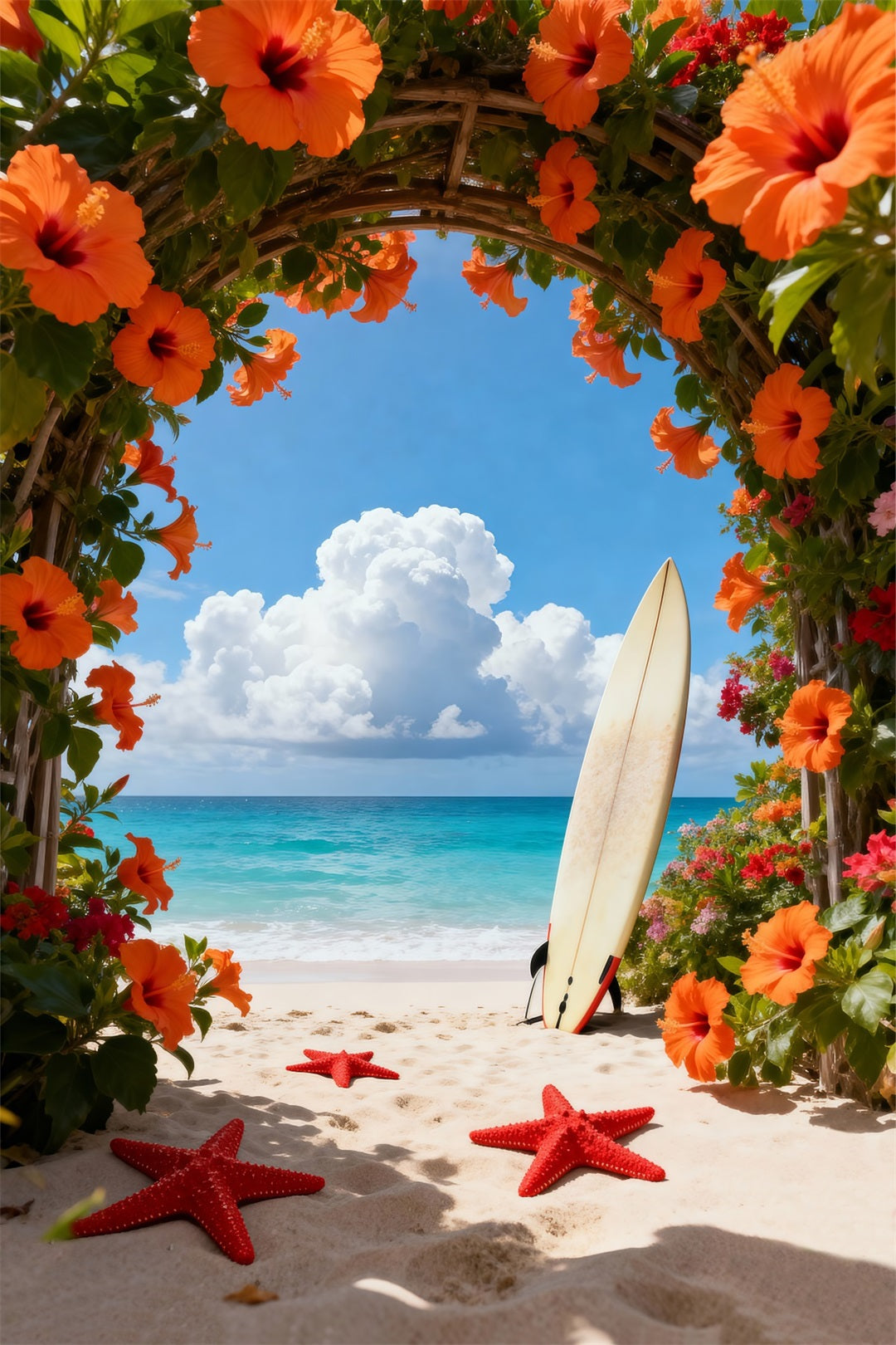 Fond Photo Plage Arche Fleurs Chemin Étoiles De Mer RR61-17