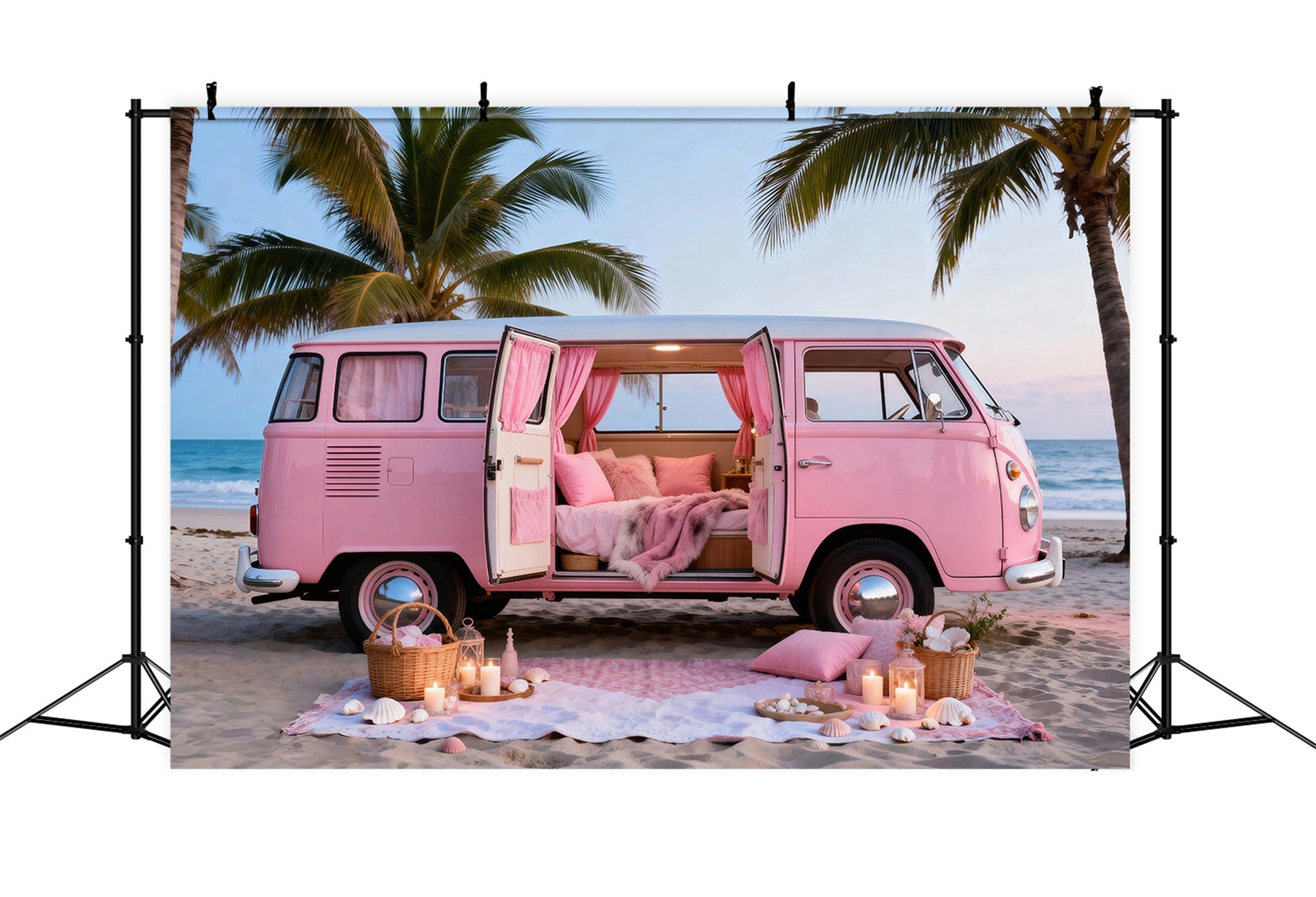 Toile de fond Mer Escapade Camping-Car Rose RR61-23